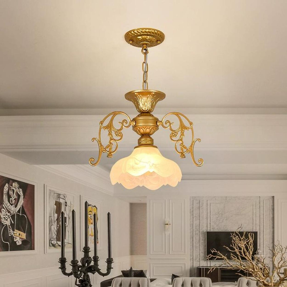 Vintage Black and Gold Floral Living Room Pendant Light Image - 7