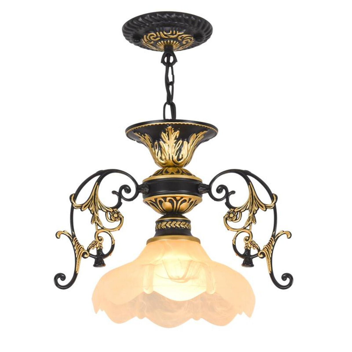 Vintage Black and Gold Floral Living Room Pendant Light Image - 8