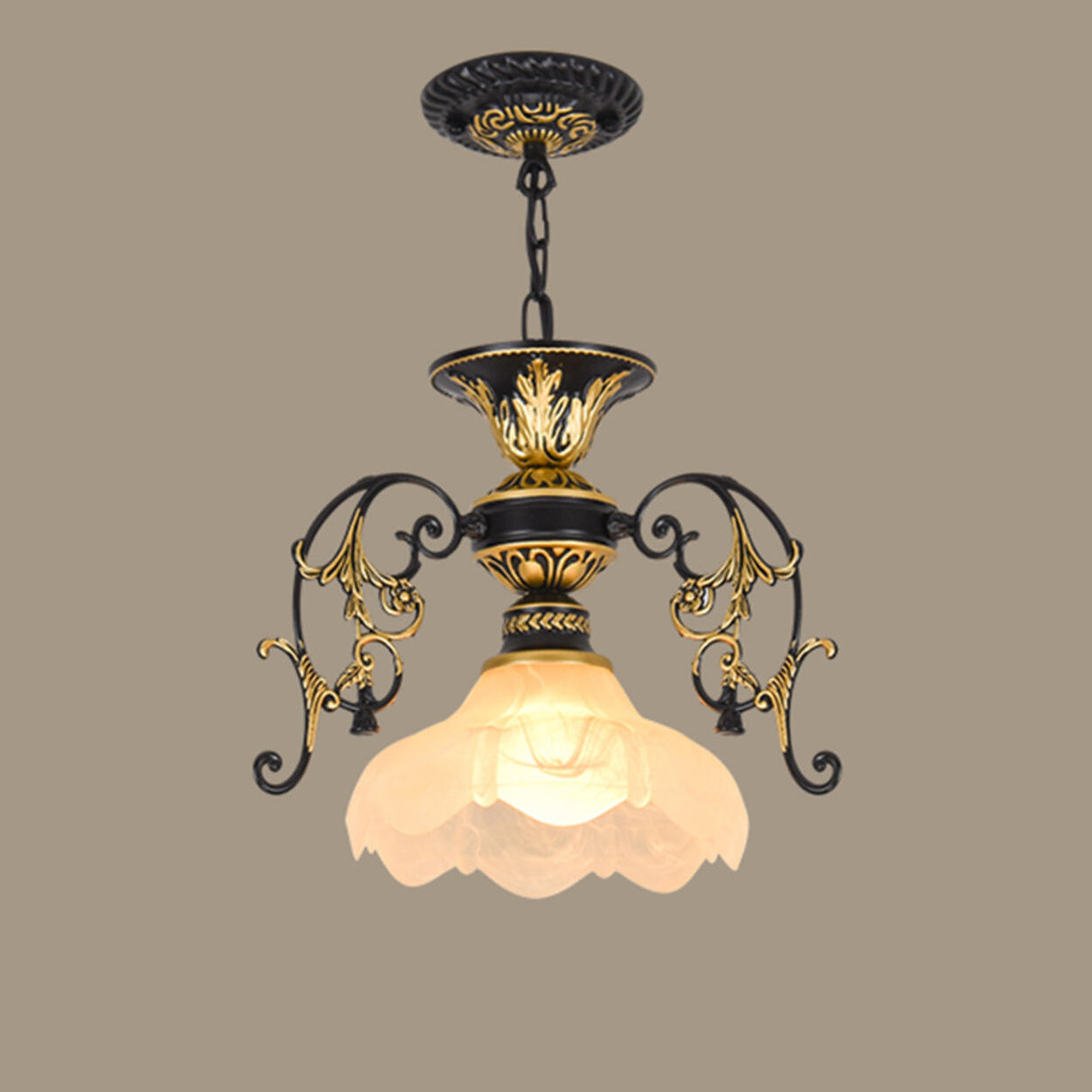 Vintage Black and Gold Floral Living Room Pendant Light Image - 9