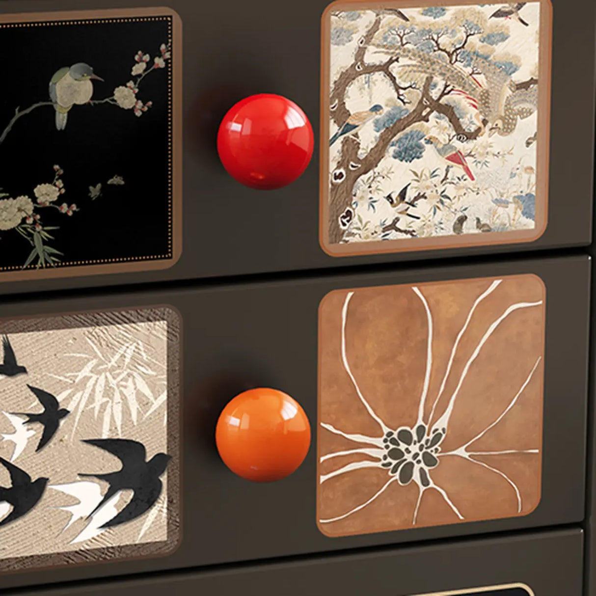 Vintage Black Art Pattern Drawers & Casters Metal Nightstand Image - 10