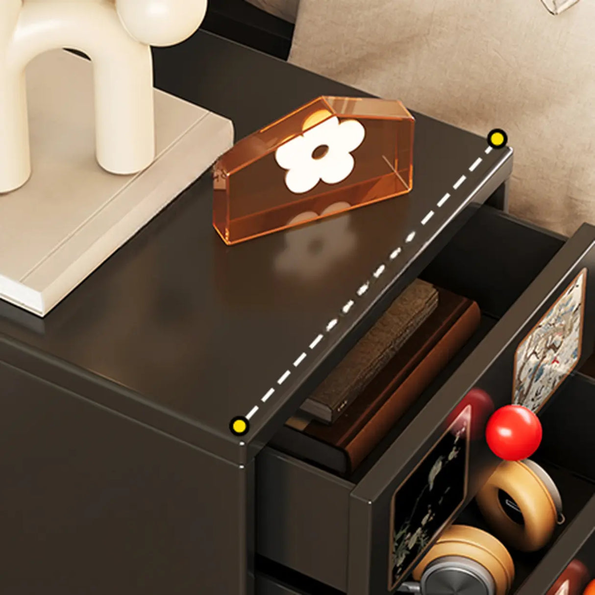 Vintage Black Art Pattern Drawers & Casters Metal Nightstand Image - 12