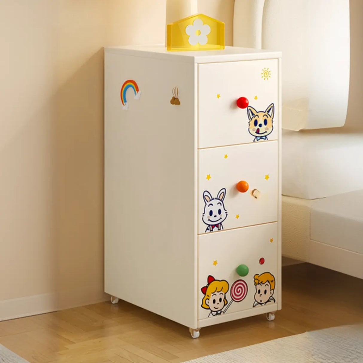 Vintage Black Art Pattern Drawers & Casters Metal Nightstand Image - 13