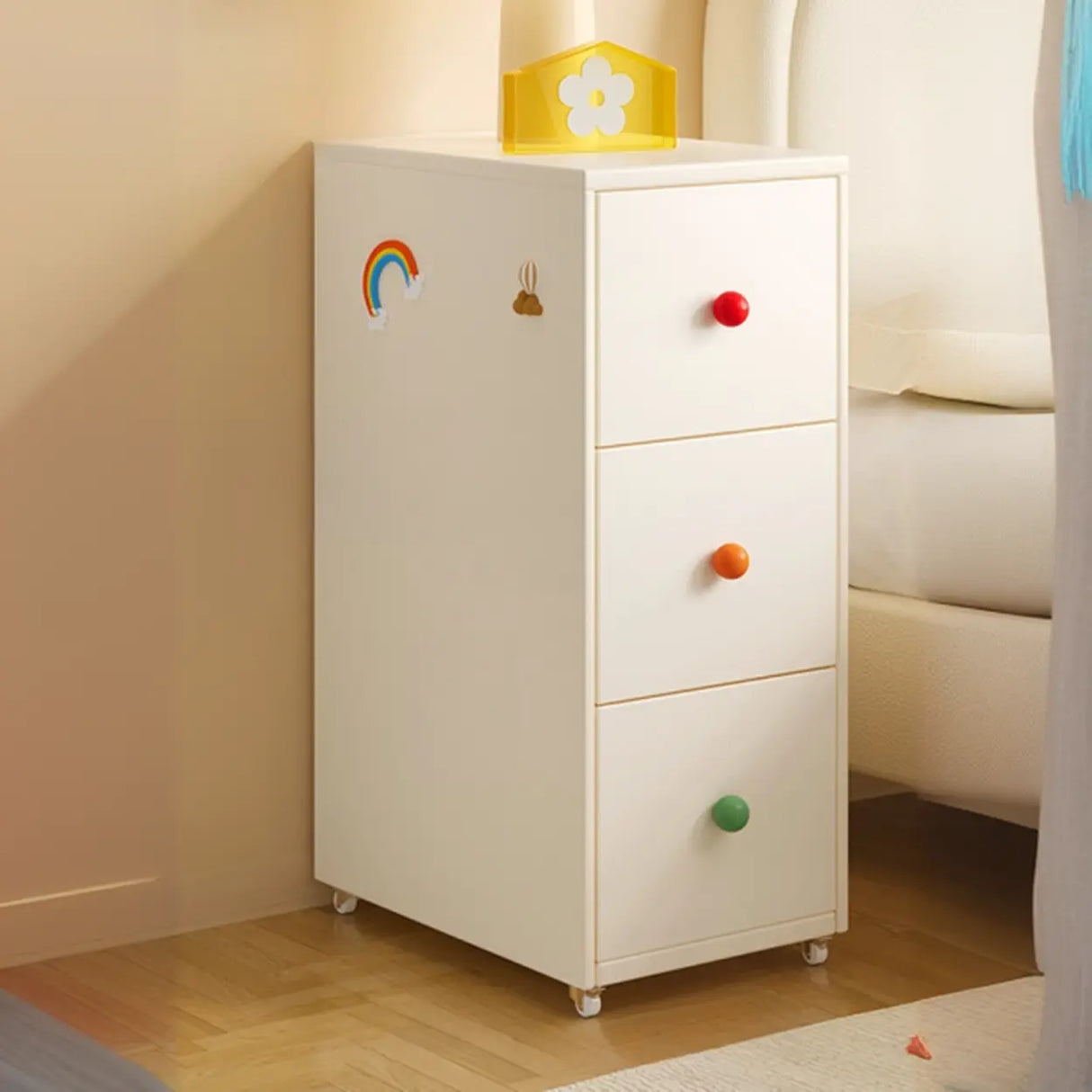 Vintage Black Art Pattern Drawers & Casters Metal Nightstand Image - 15