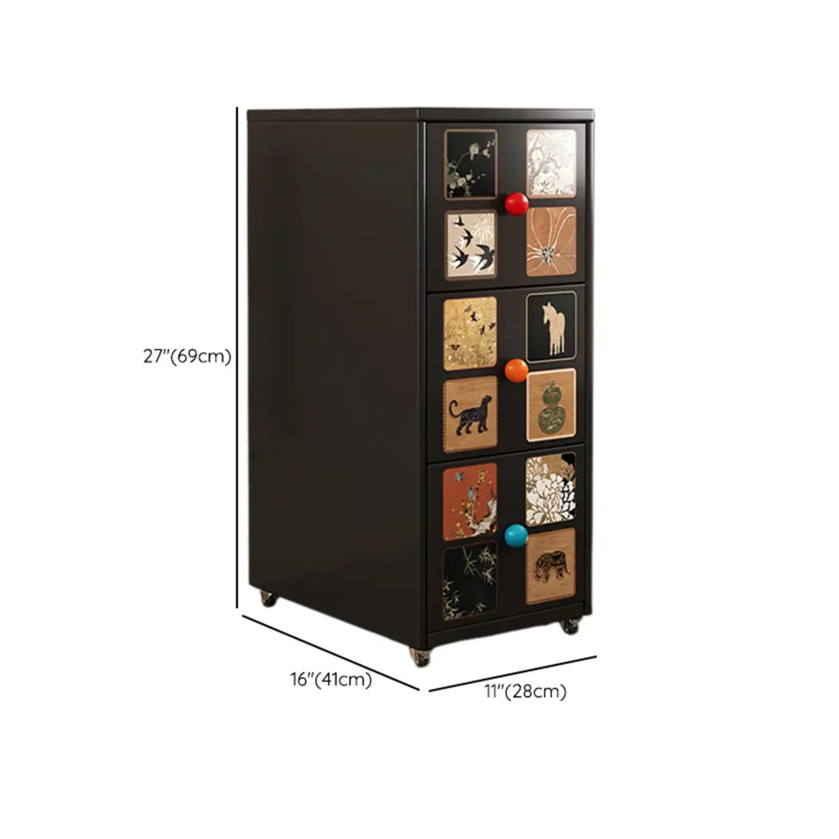 Vintage Black Art Pattern Drawers & Casters Metal Nightstand Image - 17