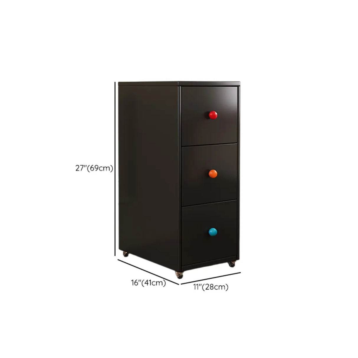 Vintage Black Art Pattern Drawers & Casters Metal Nightstand Image - 19