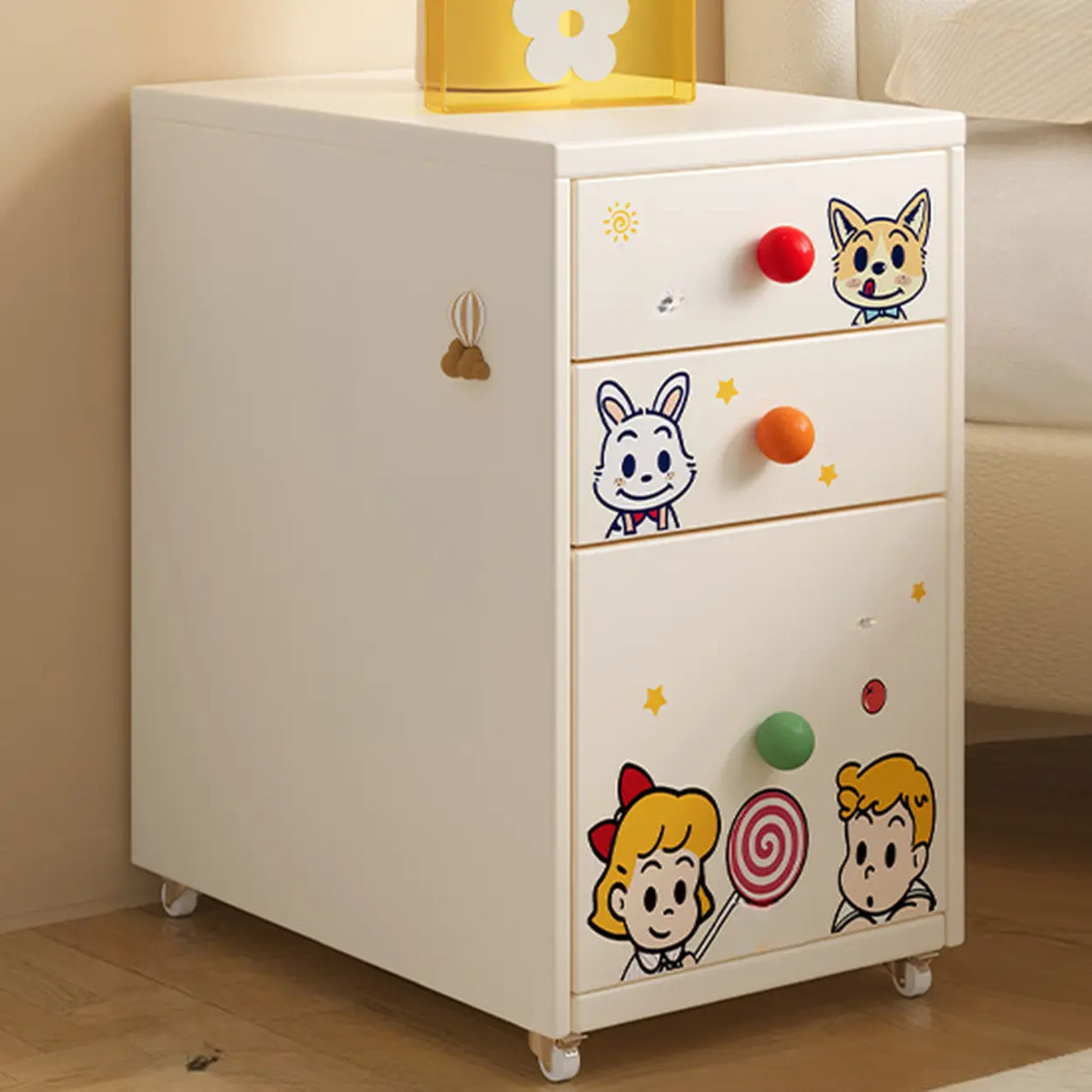 Vintage Black Art Pattern Drawers & Casters Metal Nightstand Image - 9