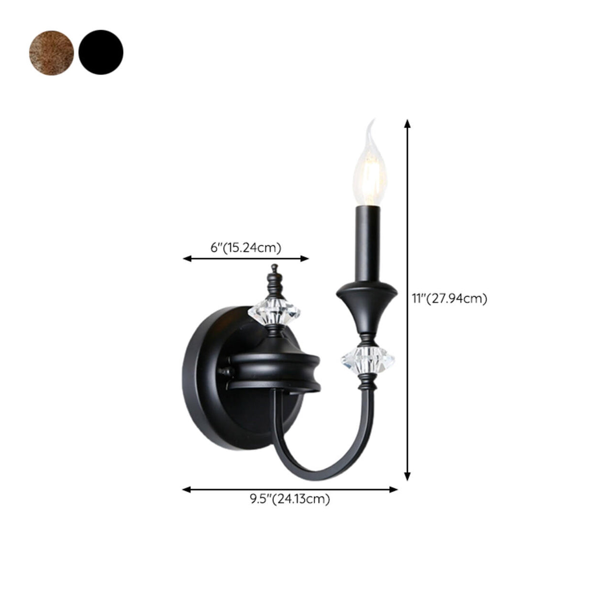Vintage Black Crystal Candle Wall Sconce