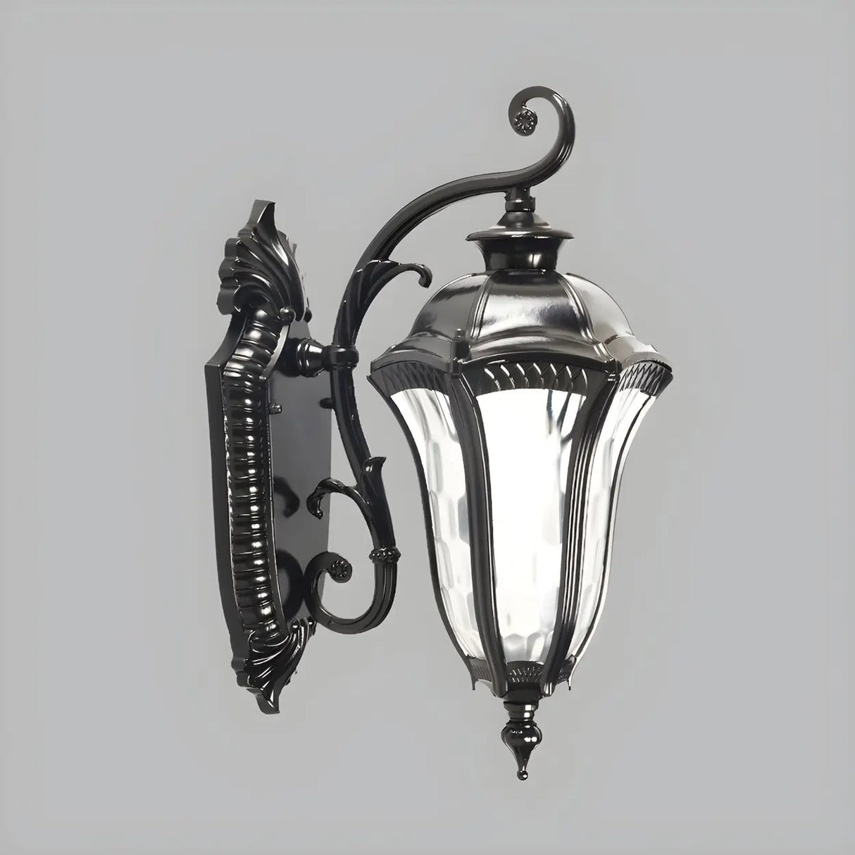 Vintage Black Lantern Exterior Glass Wall Light Fixture Image - 4