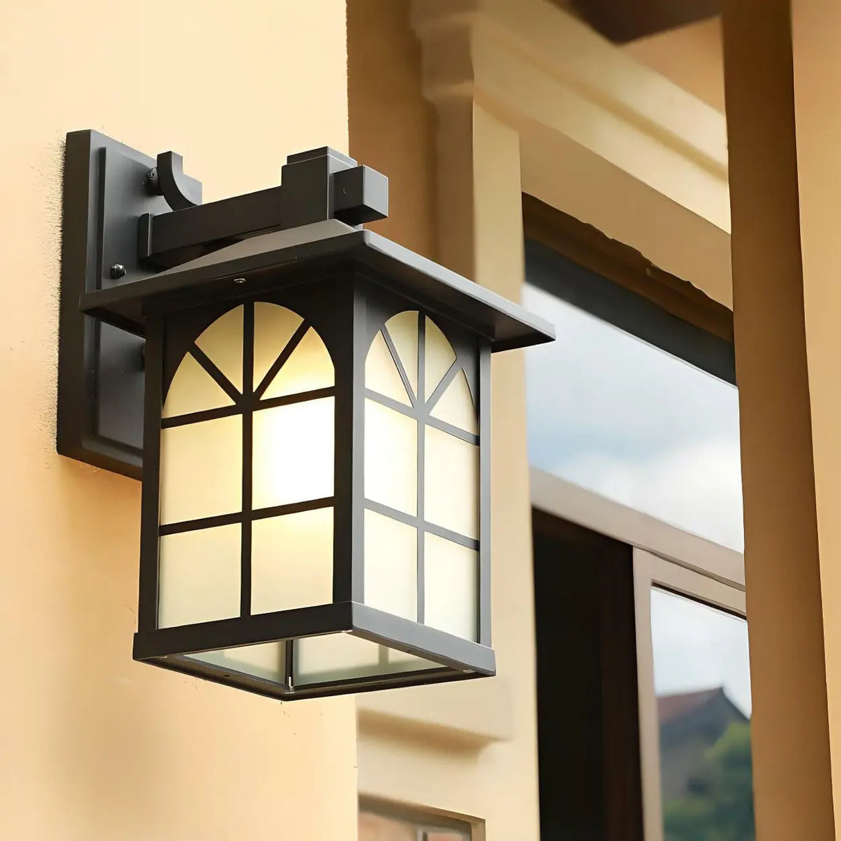 Vintage Black Lantern Metal External Wall Mount Light Image - 12