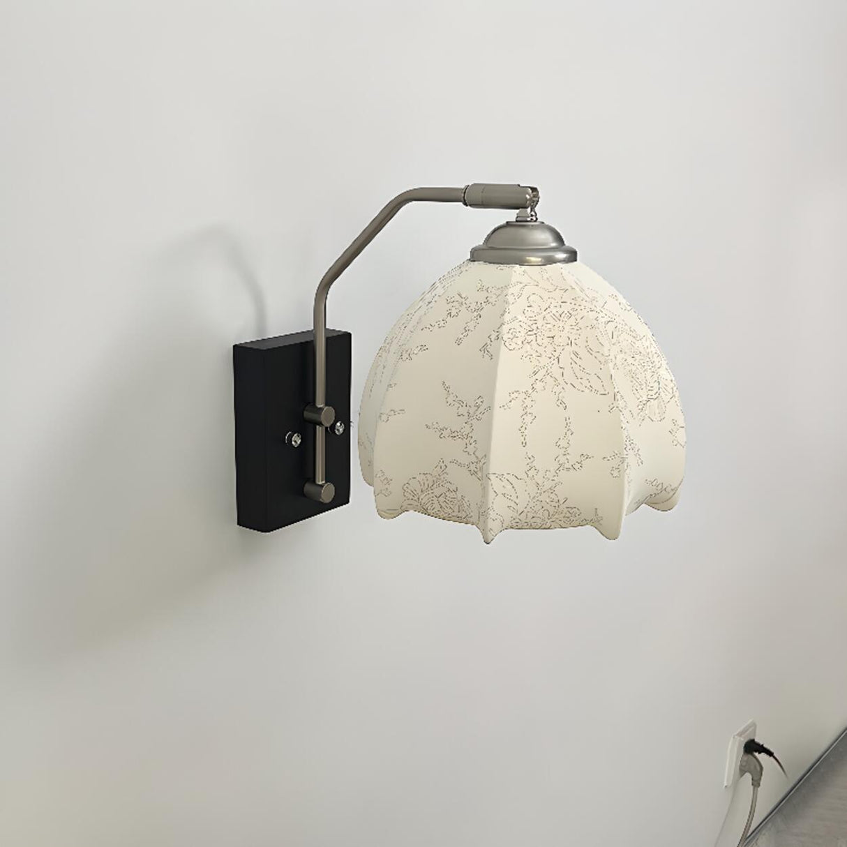 Vintage Black Metal Mount Flower Fabric Wall Sconce Image - 4