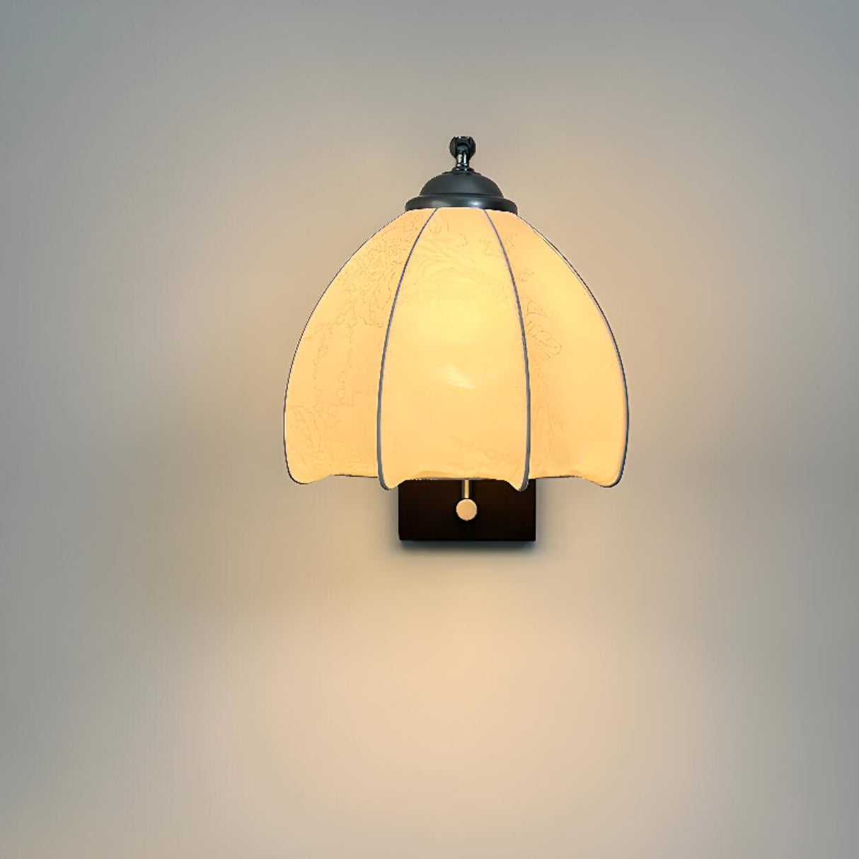 Vintage Black Metal Mount Flower Fabric Wall Sconce Image - 5