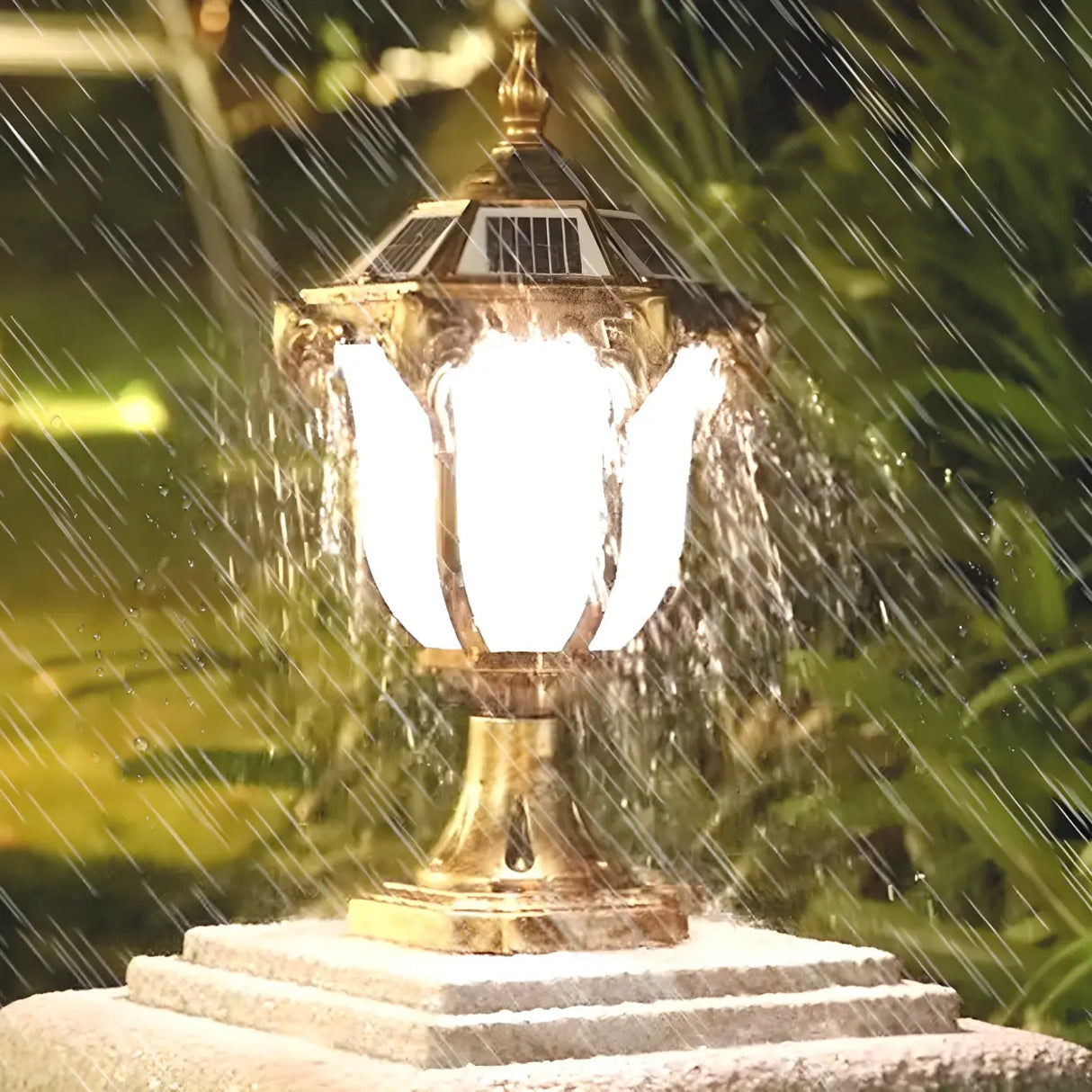 Vintage Black Solar Outdoor Lantern Garden Post Light Image - 11