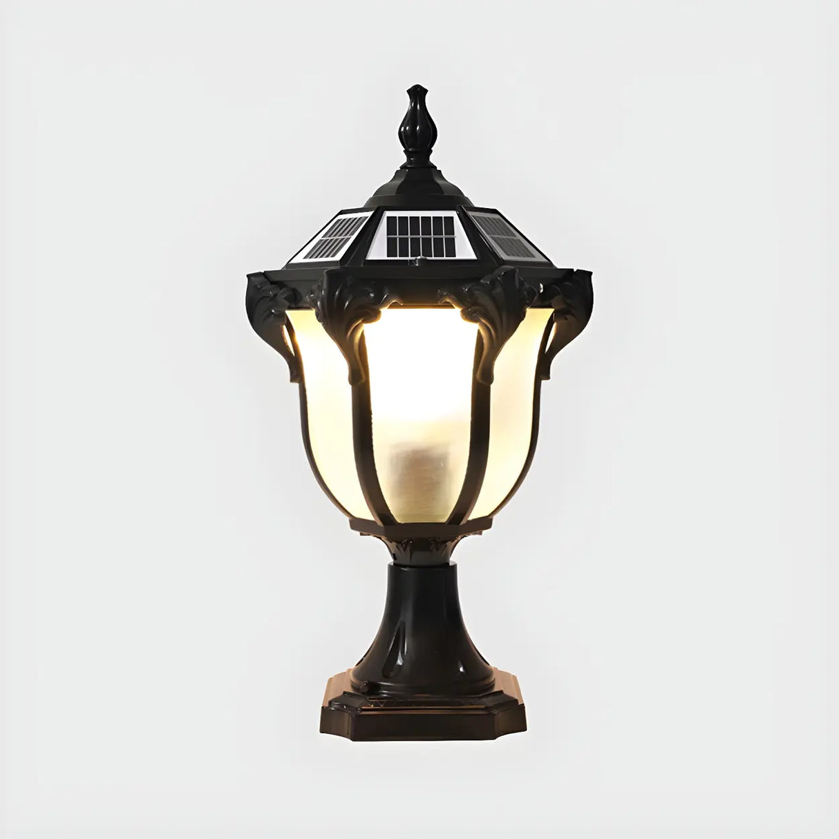 Vintage Black Solar Outdoor Lantern Garden Post Light Image - 6