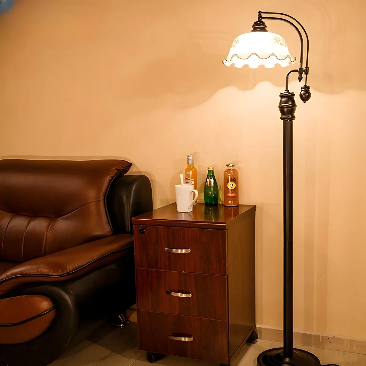 Vintage Bowl Black Metal Floor Lamp with Foot Switch Image - 1