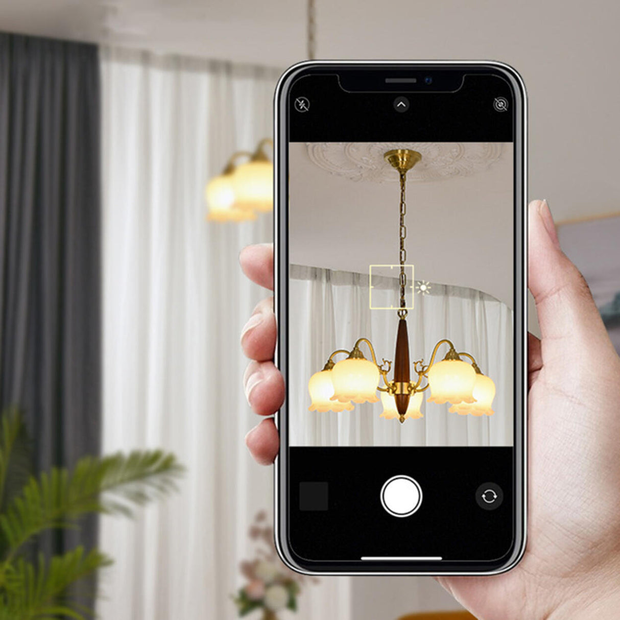 Vintage Brass 5 Lights White Glass Flower Round Chandelier Image - 8