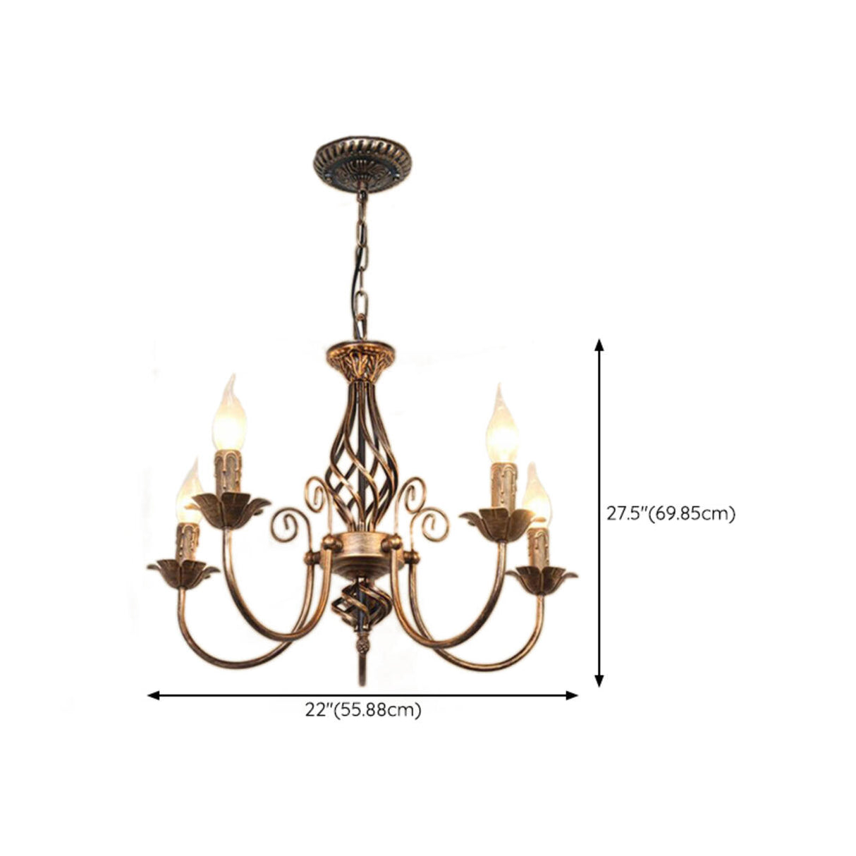 Vintage Brass Alloy Floral Candle Chandelier
