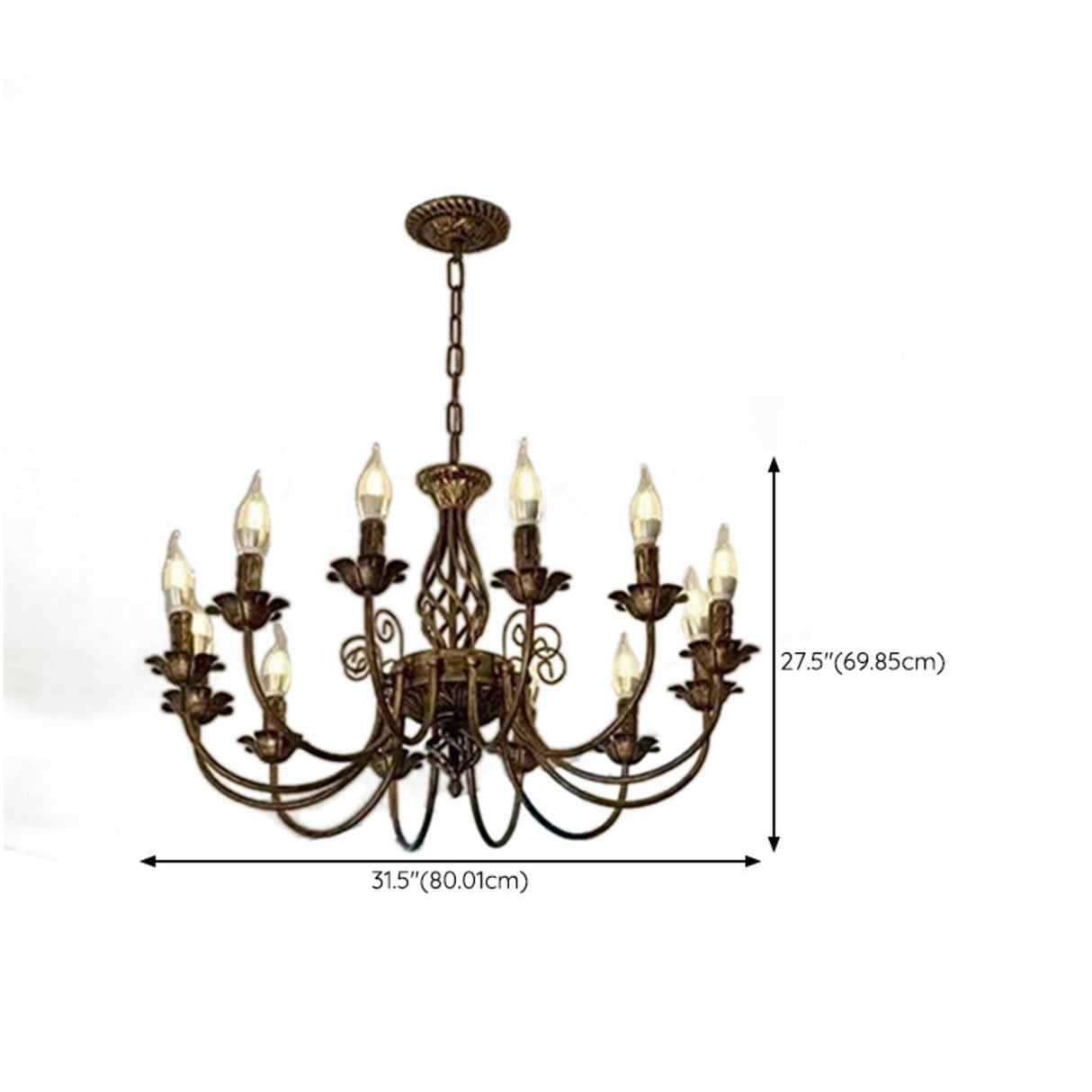 Vintage Brass Alloy Floral Candle Chandelier Image - 13