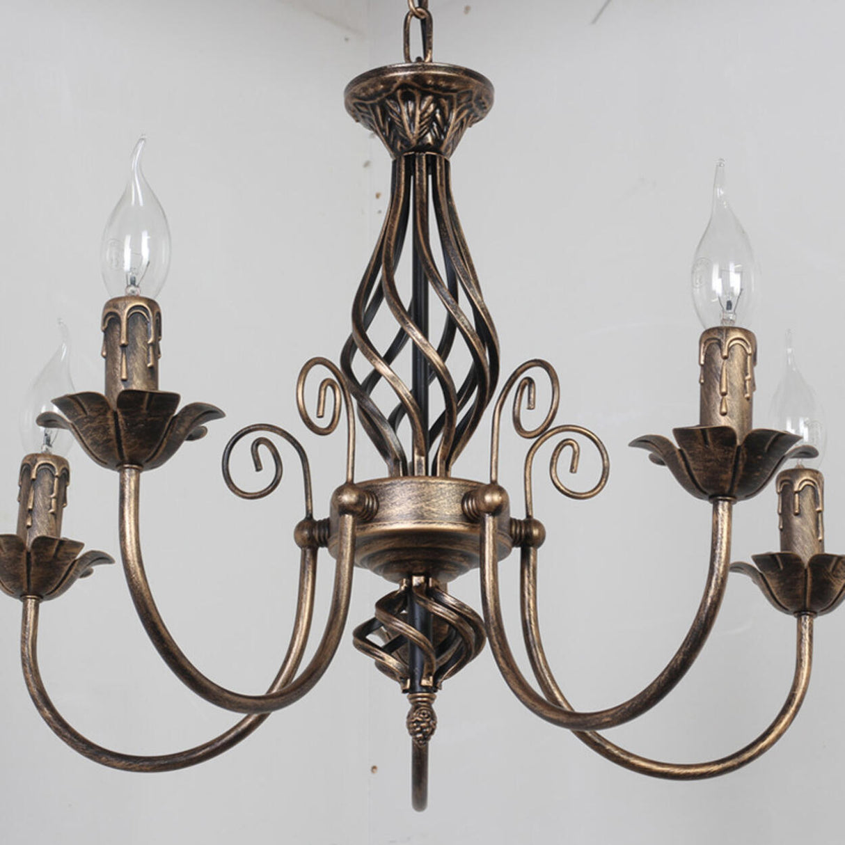 Vintage Brass Alloy Floral Candle Chandelier Image - 4