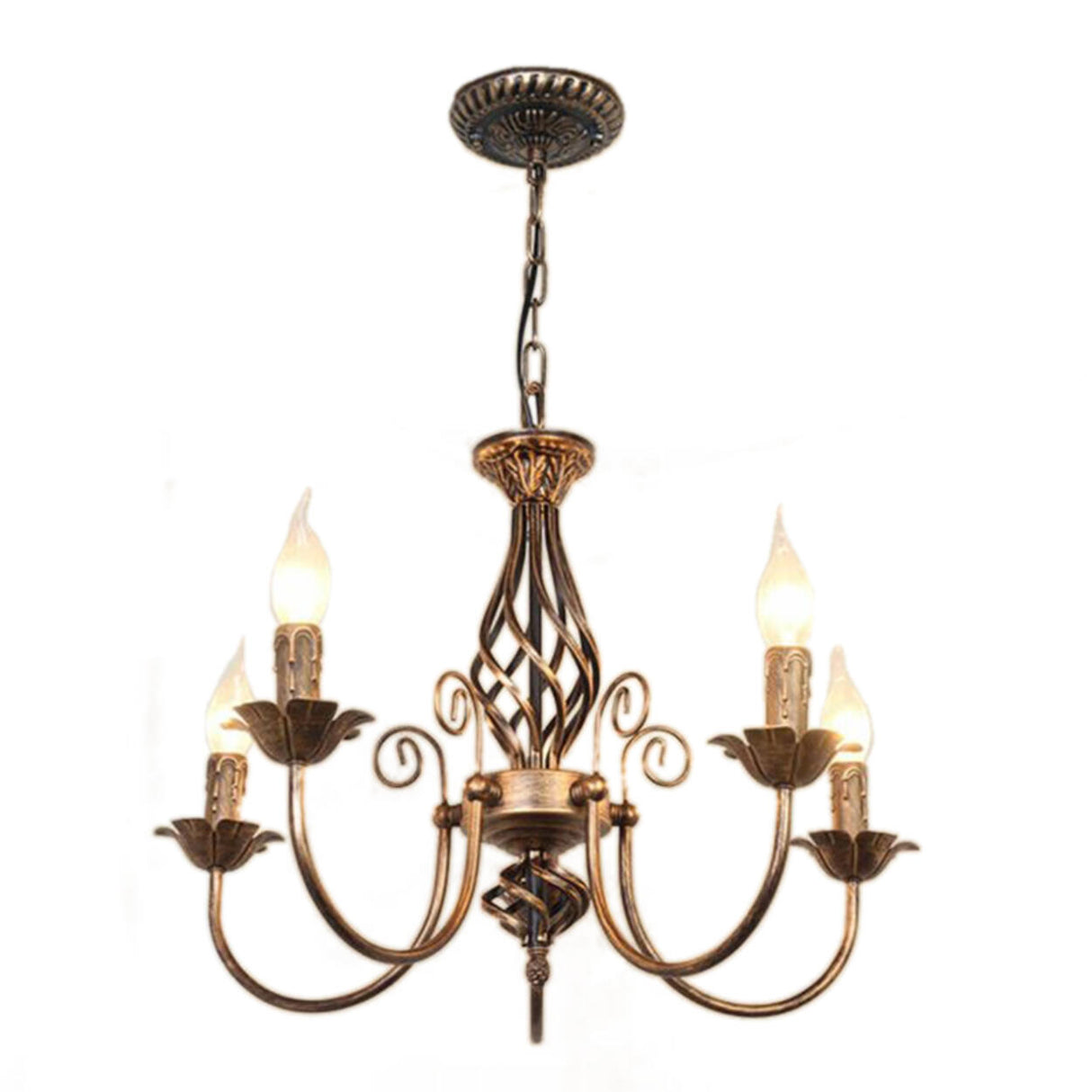 Vintage Brass Alloy Floral Candle Chandelier Image - 5