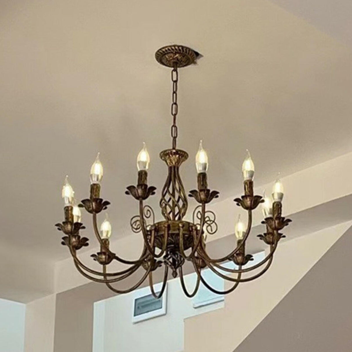 Vintage Brass Alloy Floral Candle Chandelier Image - 7