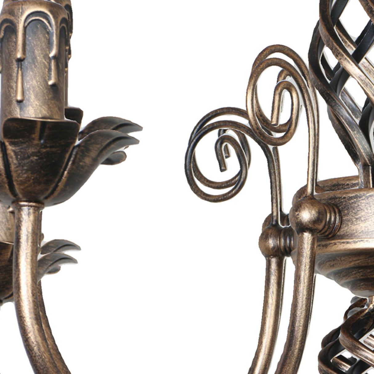 Vintage Brass Alloy Floral Candle Chandelier Image - 9