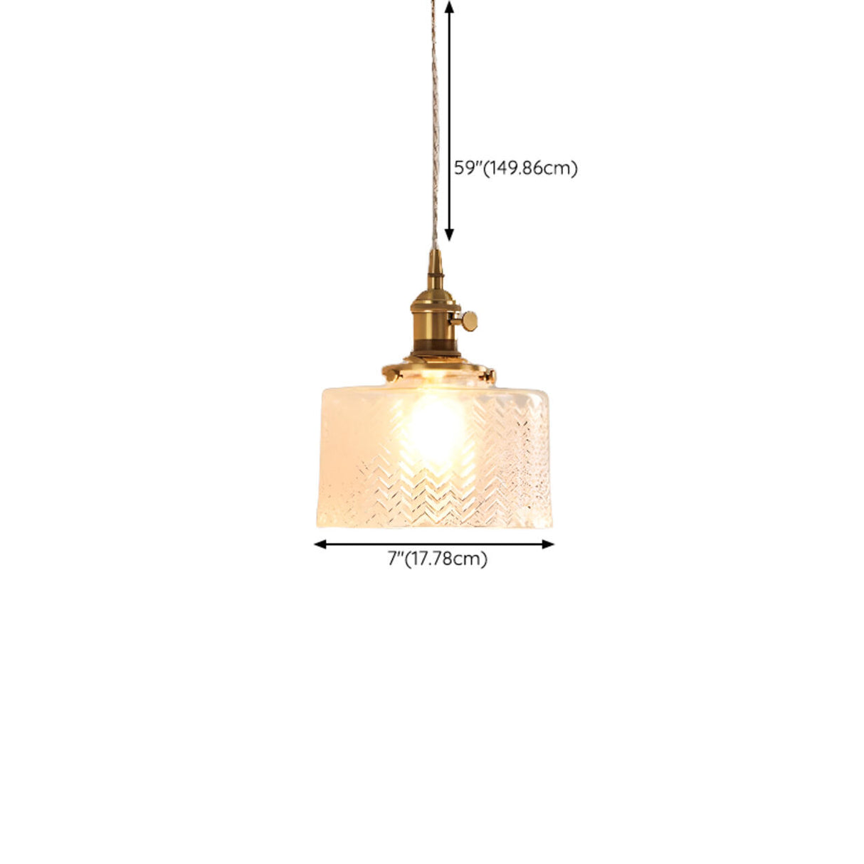 Vintage Brass and Glass Pendant Light Variable Length