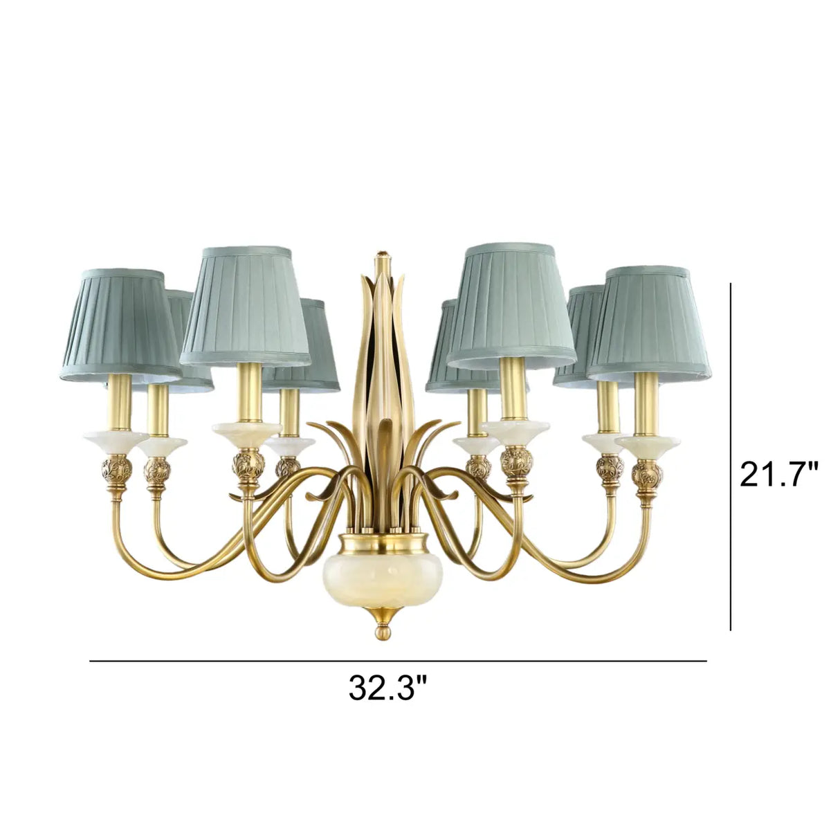 Vintage Brass Branch Curved Arm Blue Fabric Shade Chandelier Image - 10