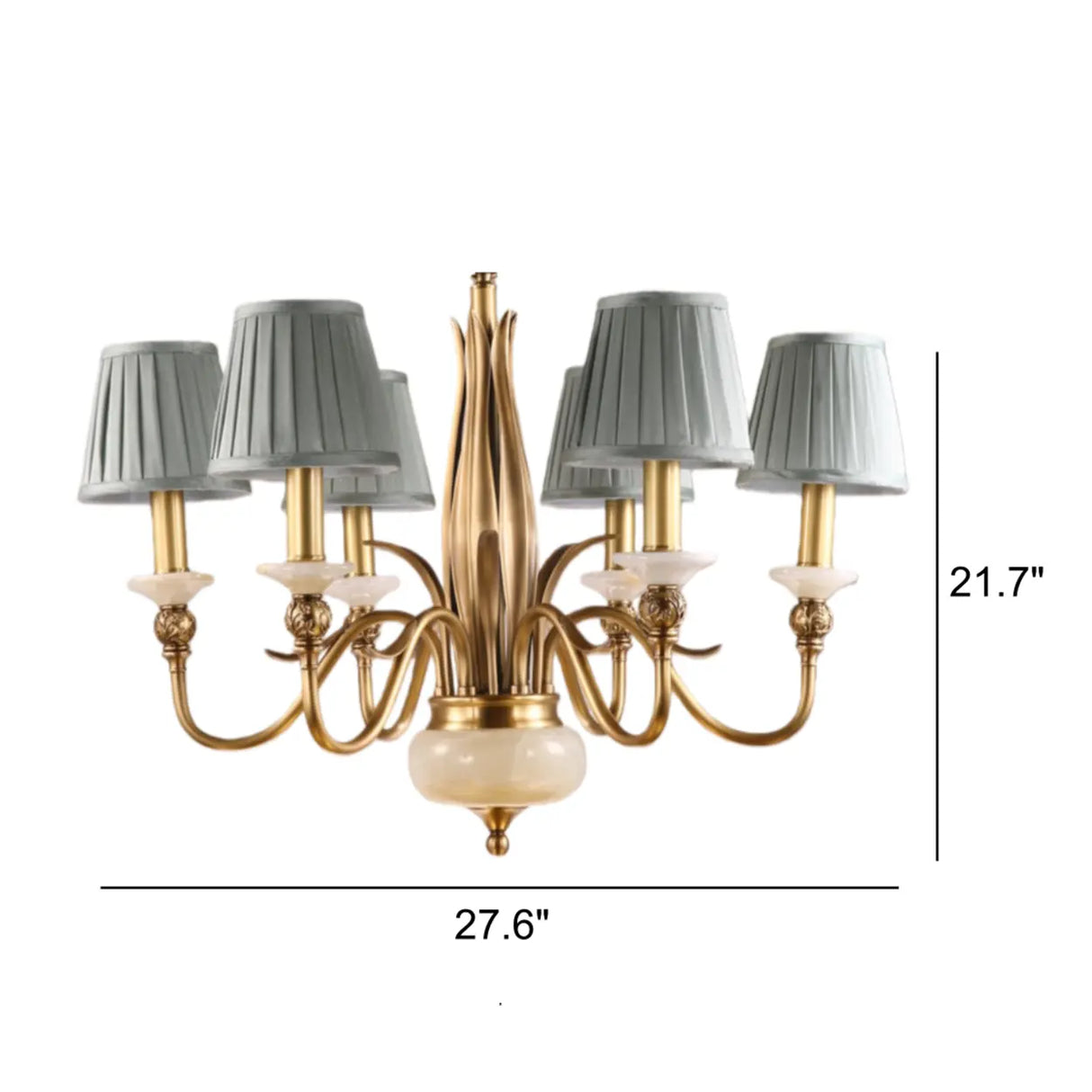 Vintage Brass Branch Curved Arm Blue Fabric Shade Chandelier