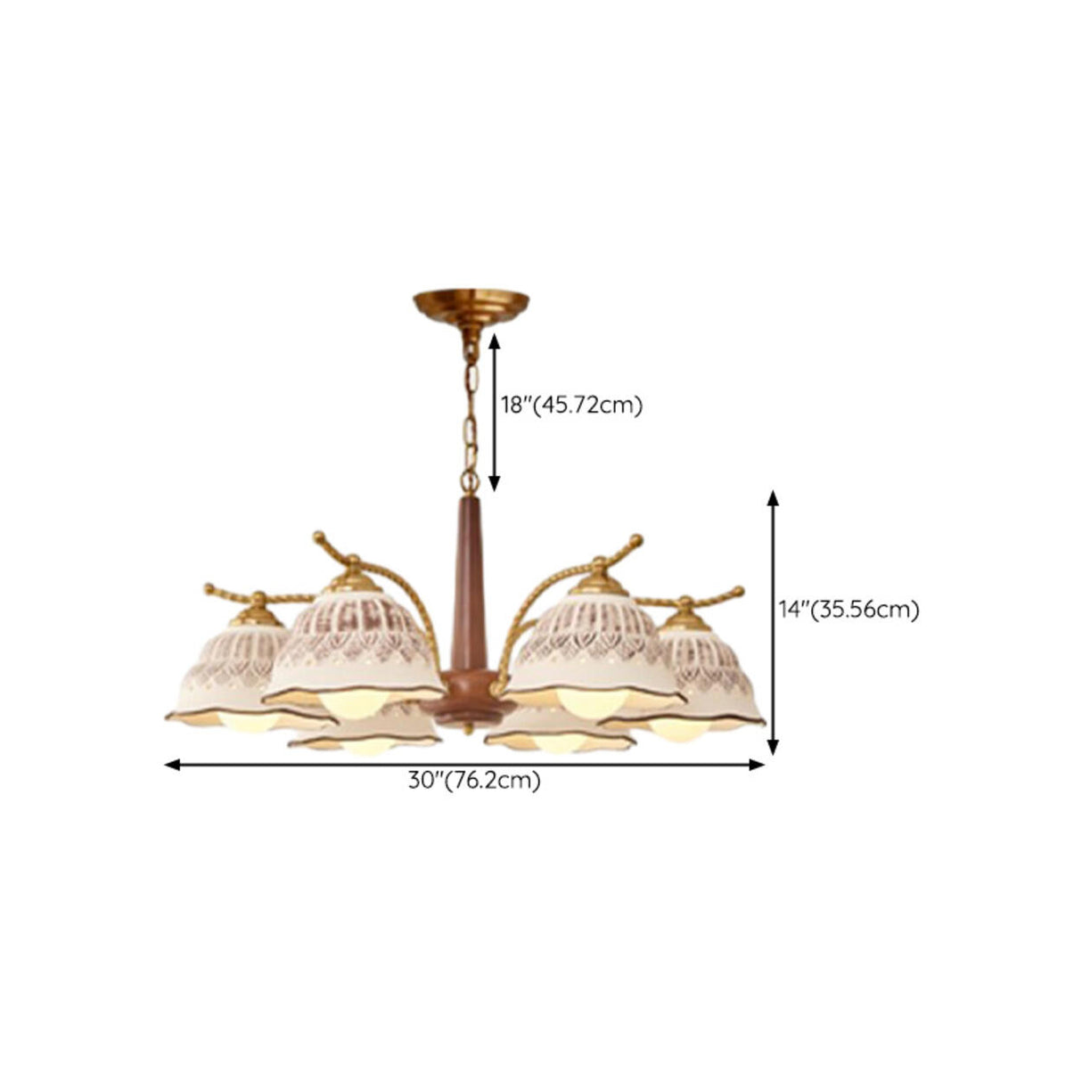 Vintage Brass Ceramics Bell Dome Pendant Chandelier Image - 14