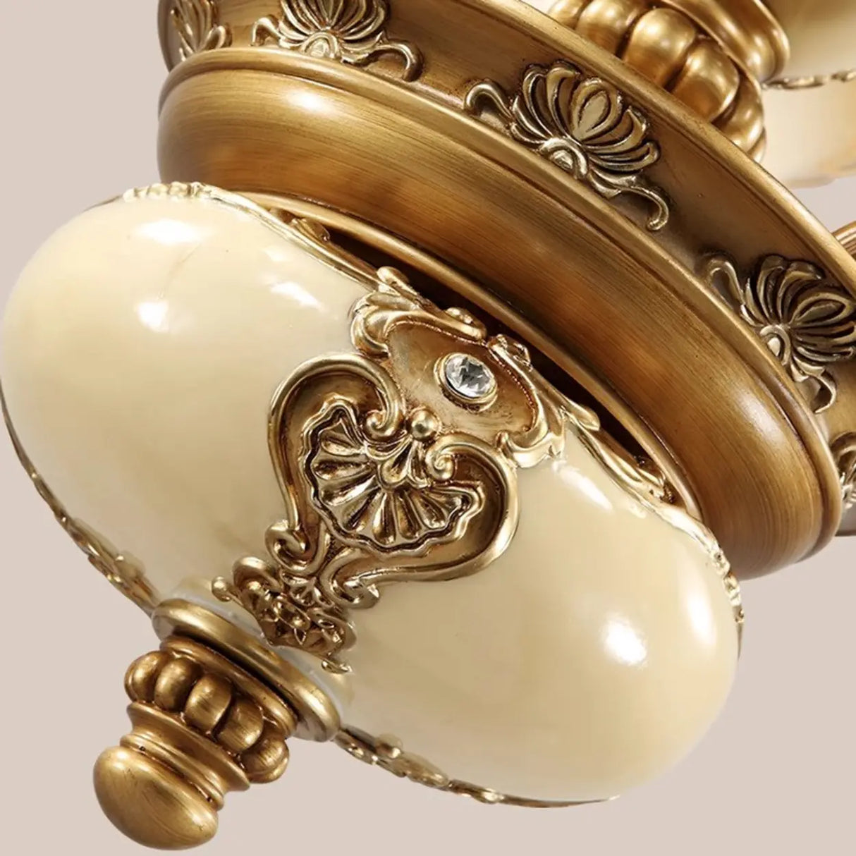 Vintage Brass Chandelier with Frosted Glass Shades, 8-Light Image - 12