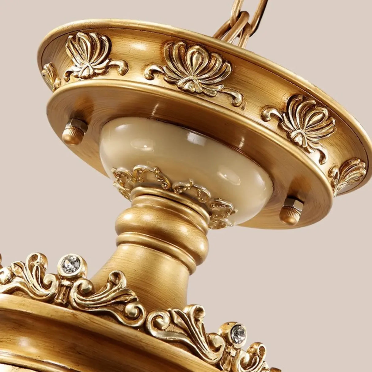 Vintage Brass Chandelier with Frosted Glass Shades, 8-Light Image - 13