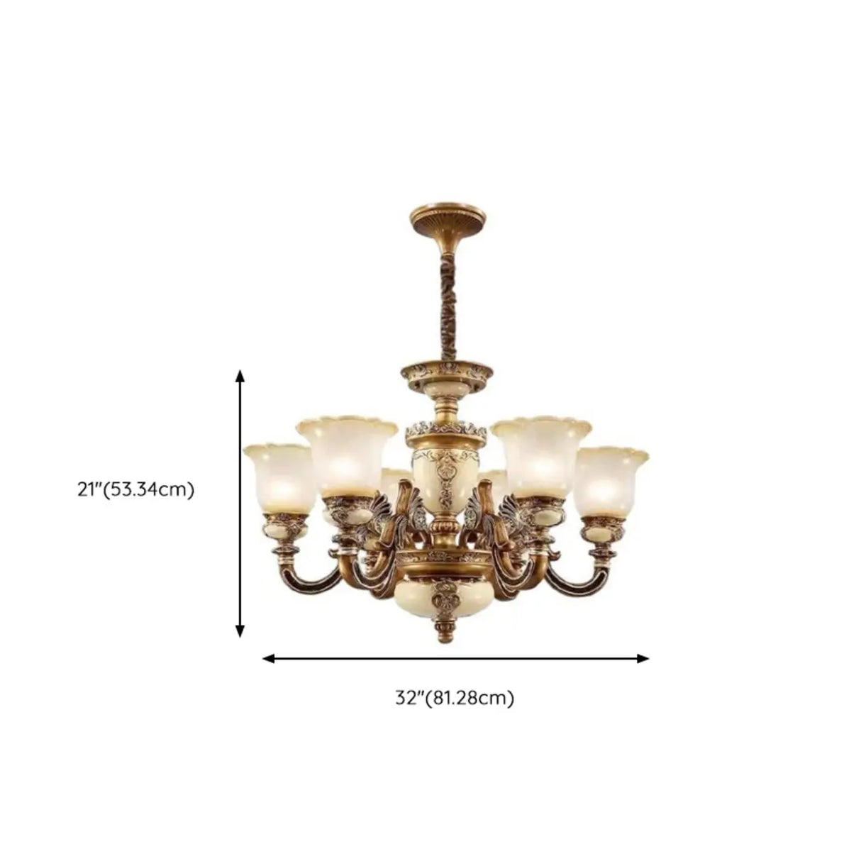 Vintage Brass Chandelier with Frosted Glass Shades, 8-Light Image - 15