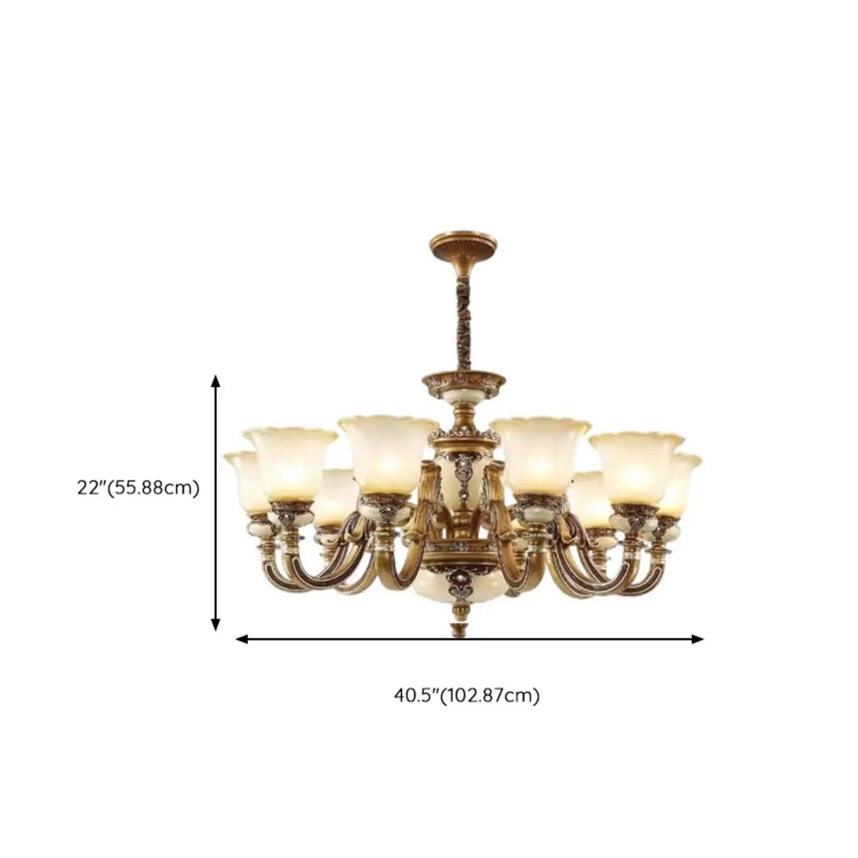 Vintage Brass Chandelier with Frosted Glass Shades, 8-Light Image - 17