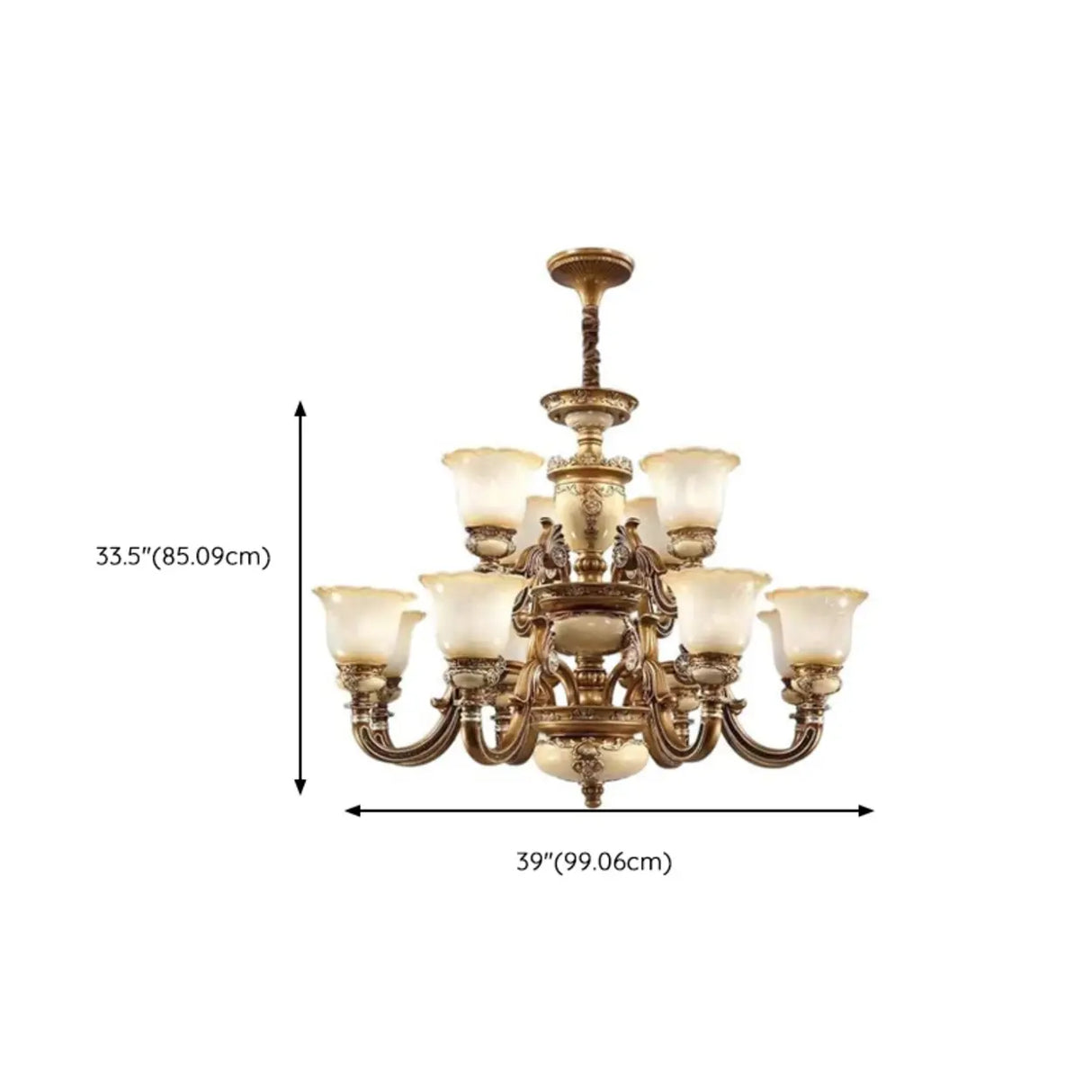 Vintage Brass Chandelier with Frosted Glass Shades, 8-Light Image - 18