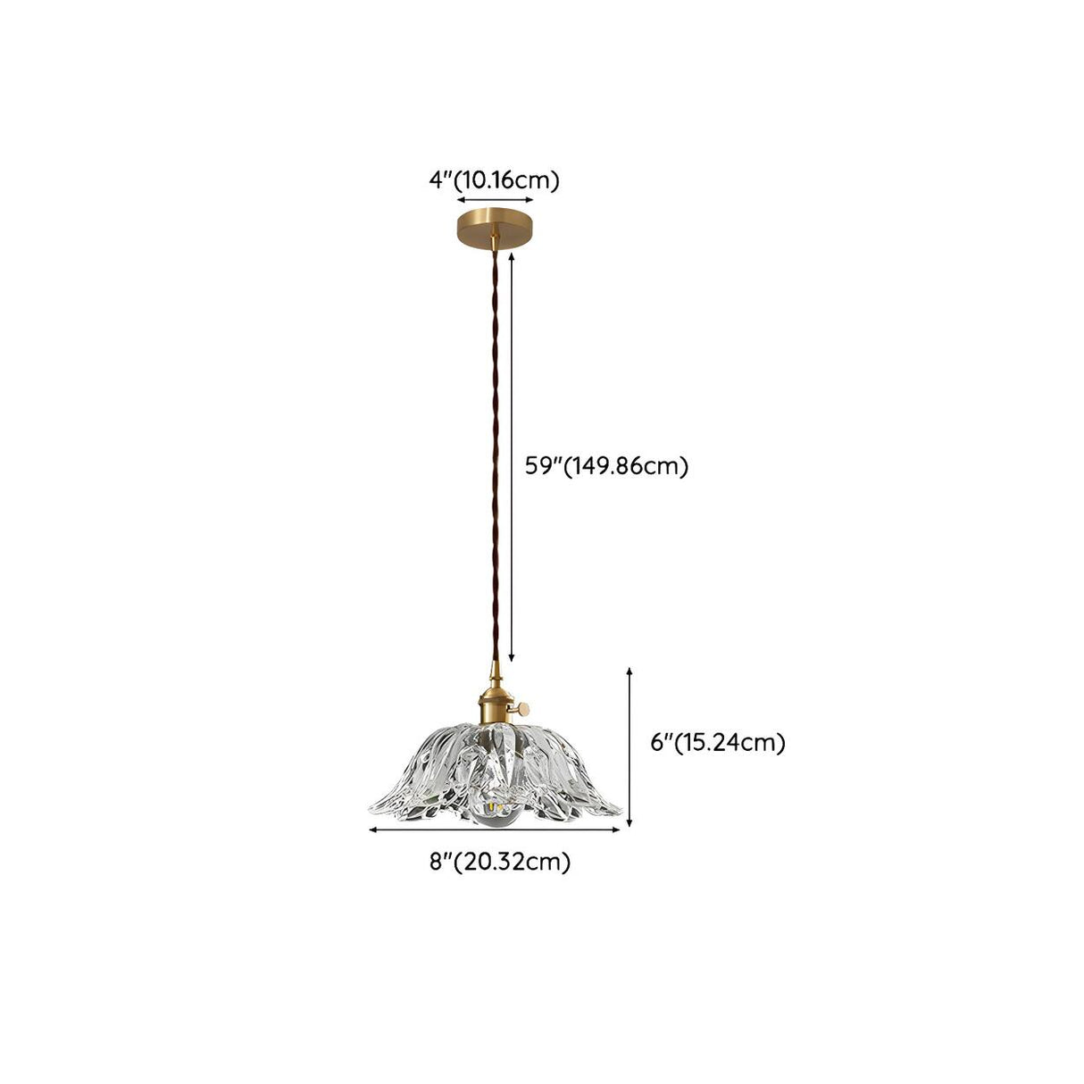 Vintage Brass Clear Glass Flower Pendant Light