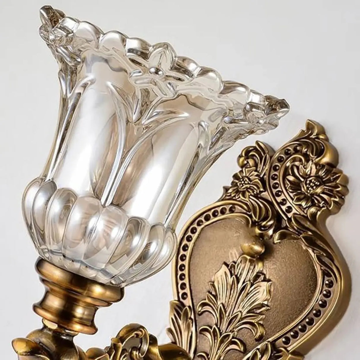 Vintage Brass Crystal and Glass Flower Wall Sconce Image - 6