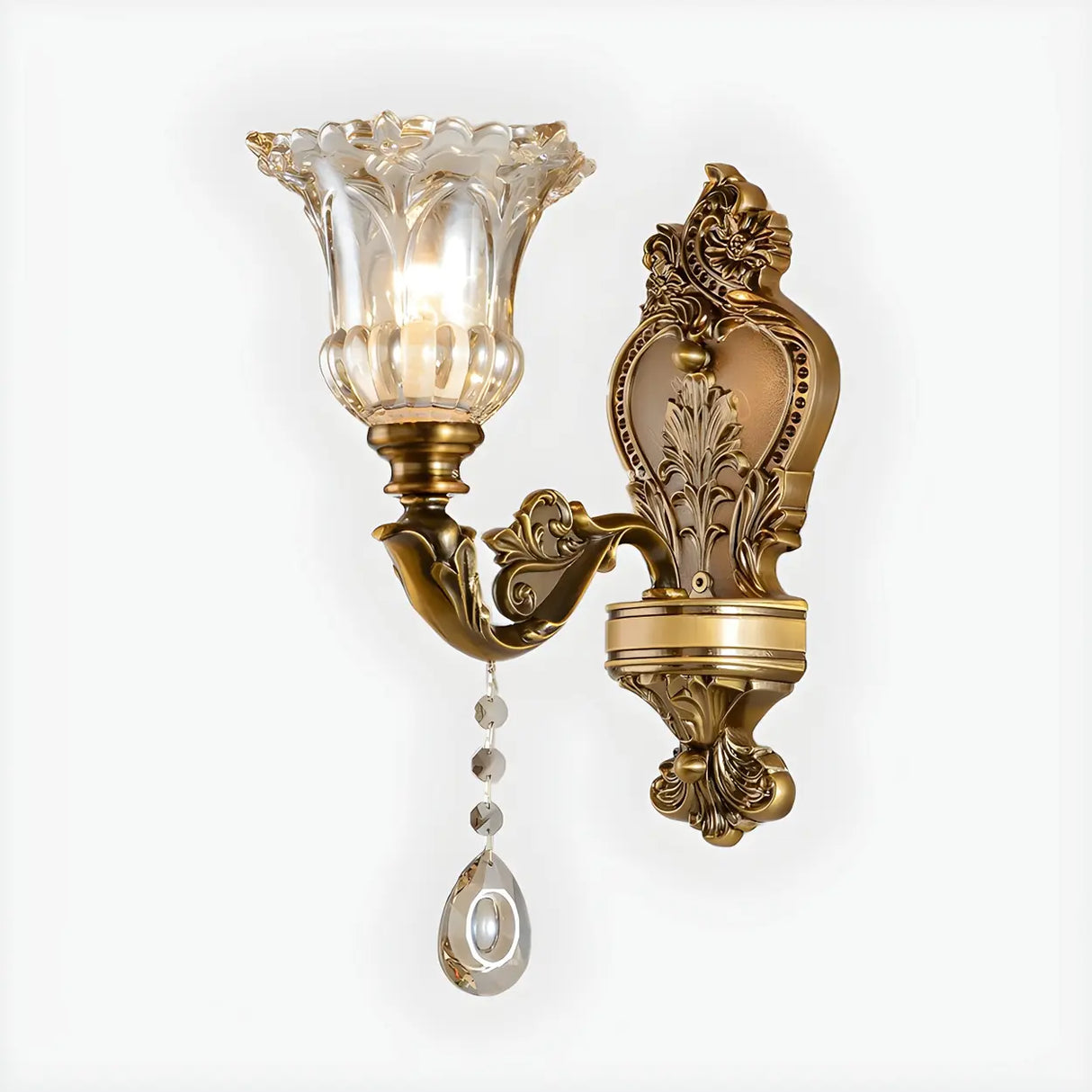 Vintage Brass Crystal and Glass Flower Wall Sconce Image - 7