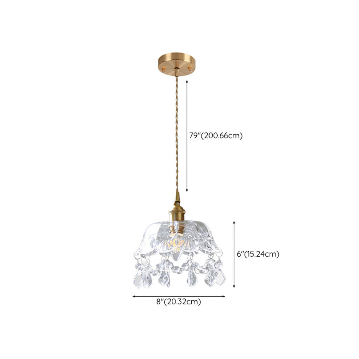 Vintage Brass Crystal Clear Glass Flower Pendant Light