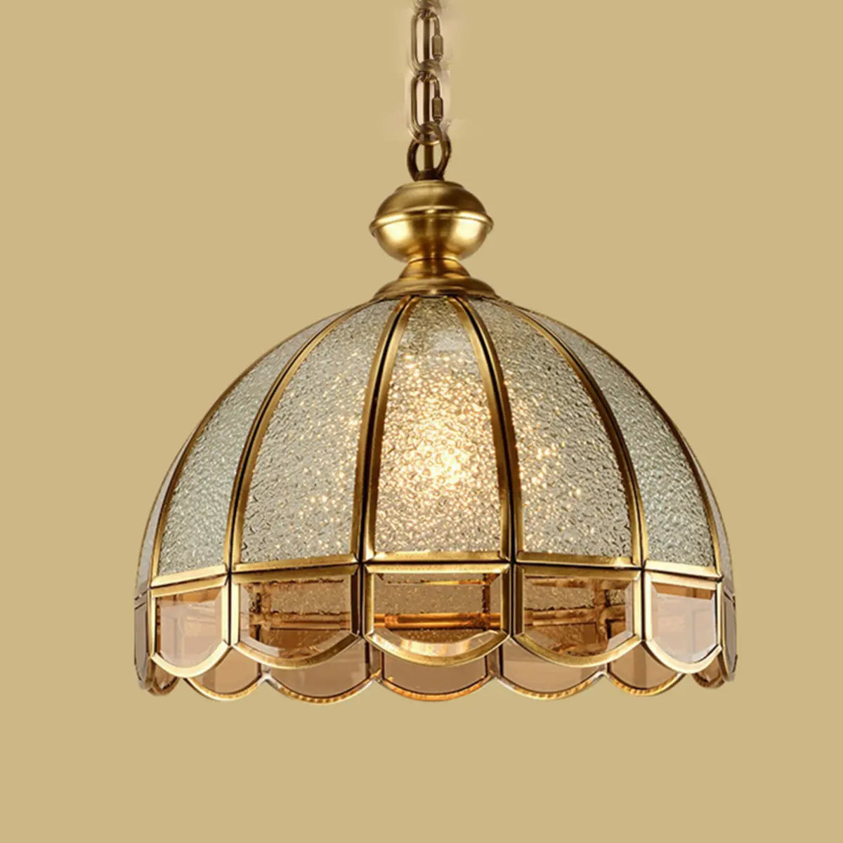 Vintage Brass Dome Gold and Clear Glass Pendant Light Image - 1