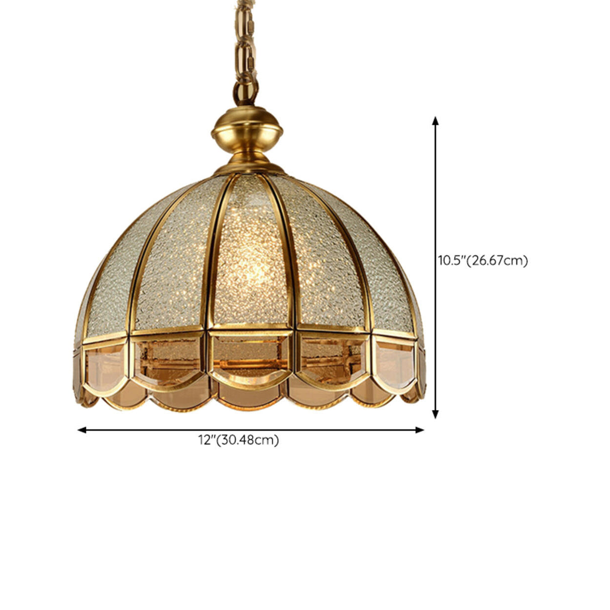 Vintage Brass Dome Gold and Clear Glass Pendant Light