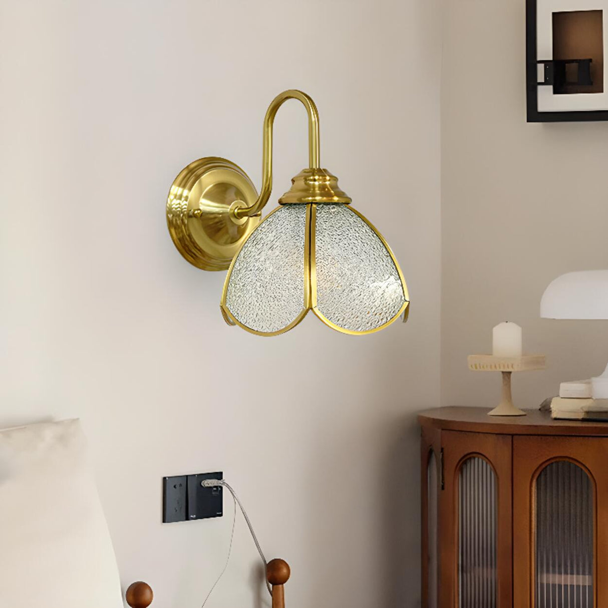 Vintage Brass Flower Wall Sconce Light Fixtures Image - 6