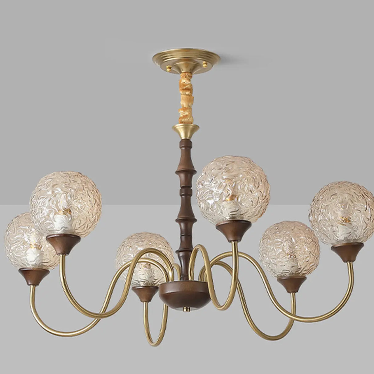 Vintage Brass Glass Globe Chandelier for Elegant Lighting Image - 10