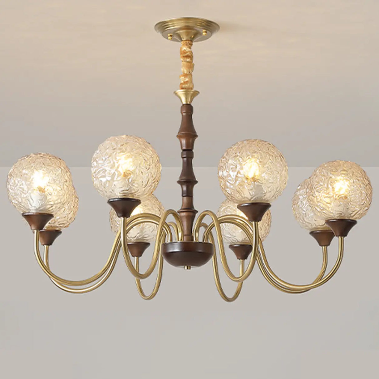 Vintage Brass Glass Globe Chandelier for Elegant Lighting Image - 2