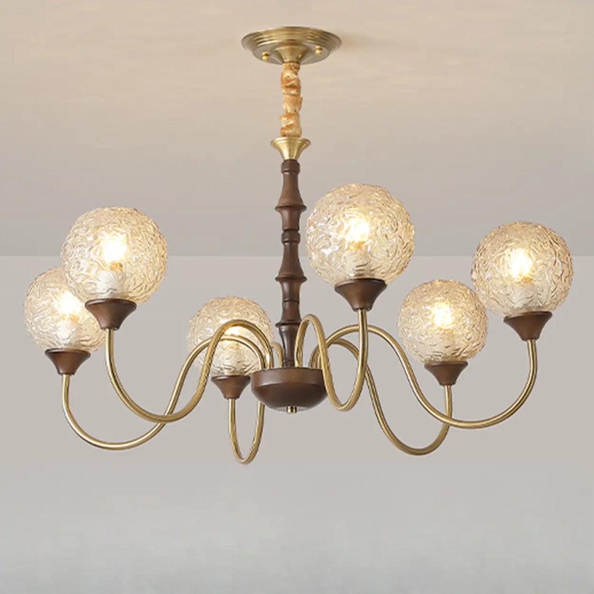 Vintage Brass Glass Globe Chandelier for Elegant Lighting Image - 3