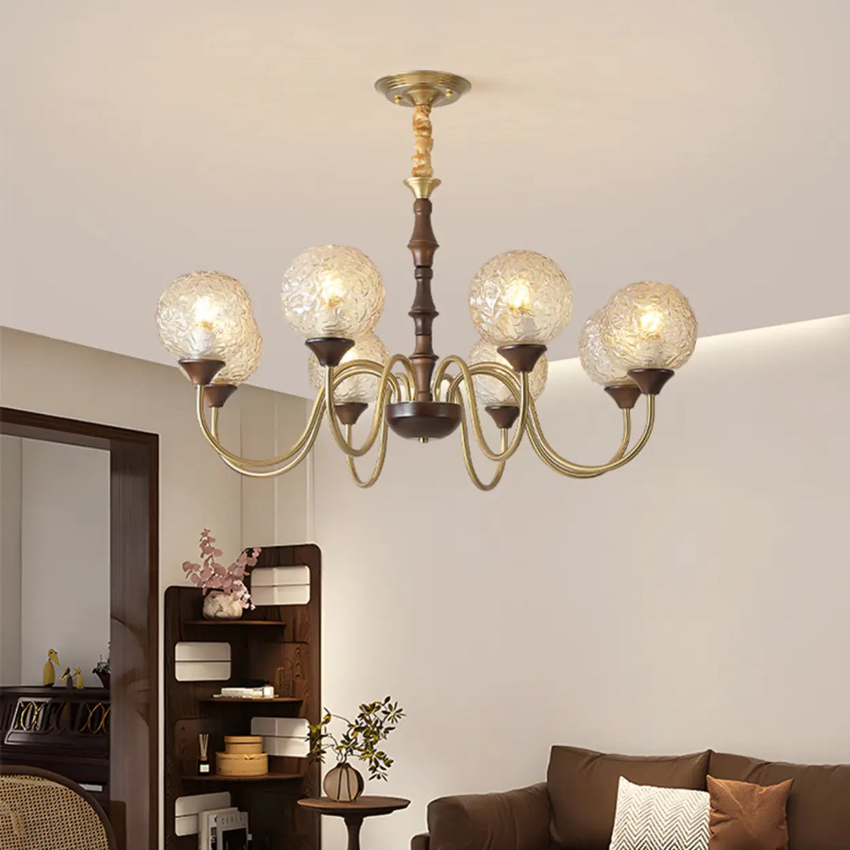 Vintage Brass Glass Globe Chandelier for Elegant Lighting Image - 4