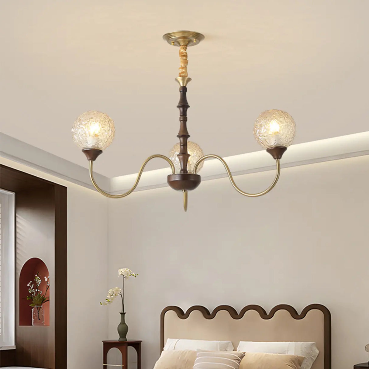 Vintage Brass Glass Globe Chandelier for Elegant Lighting Image - 7