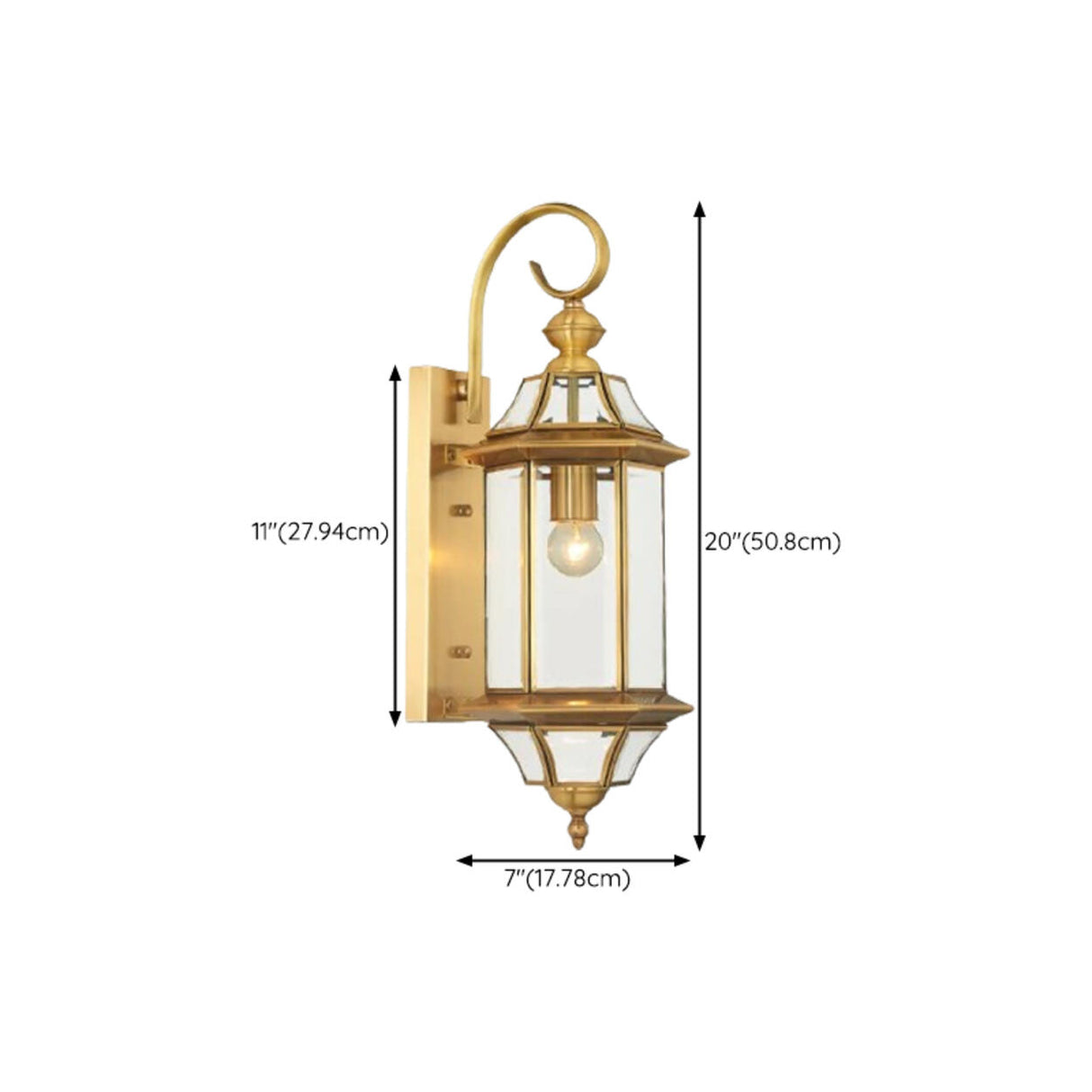 Vintage Brass Outdoor Waterproof Wall Lantern Light