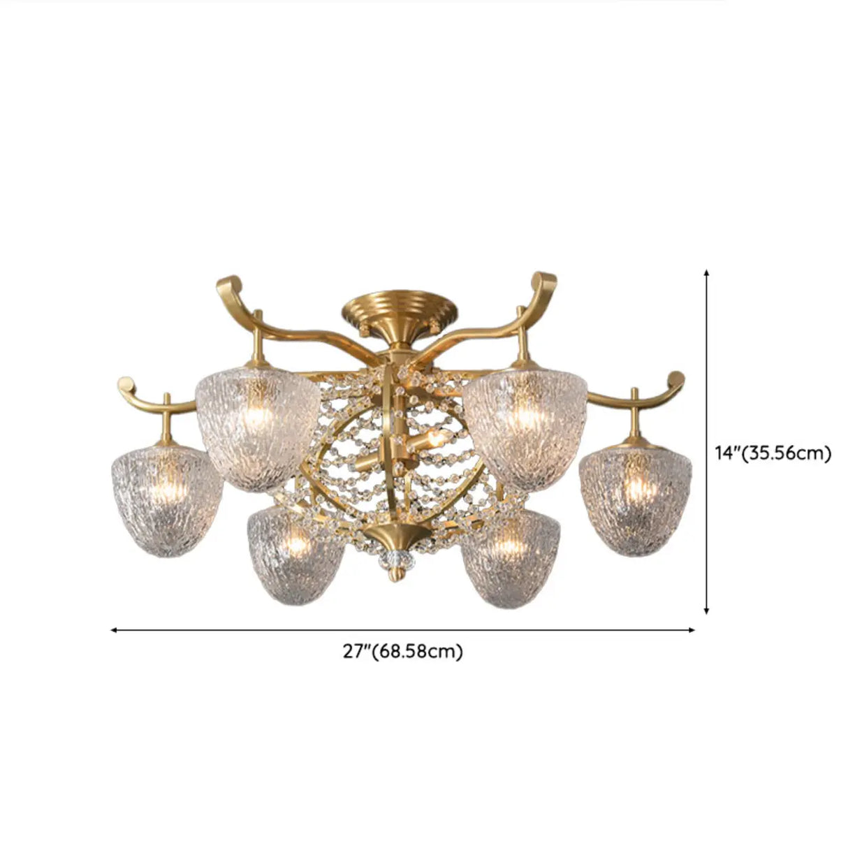 Vintage Brass Pine Cones Crystal Semi-Flush Mount Light