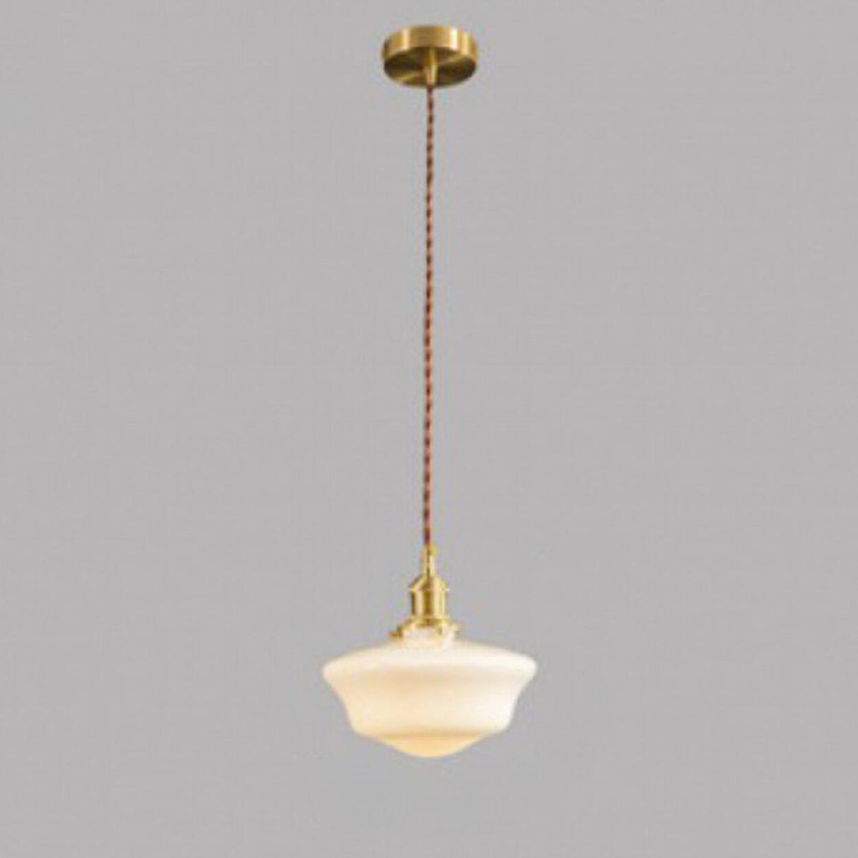 Vintage Brass Schoolhouse Flared Ceramic Pendant Light Image - 2