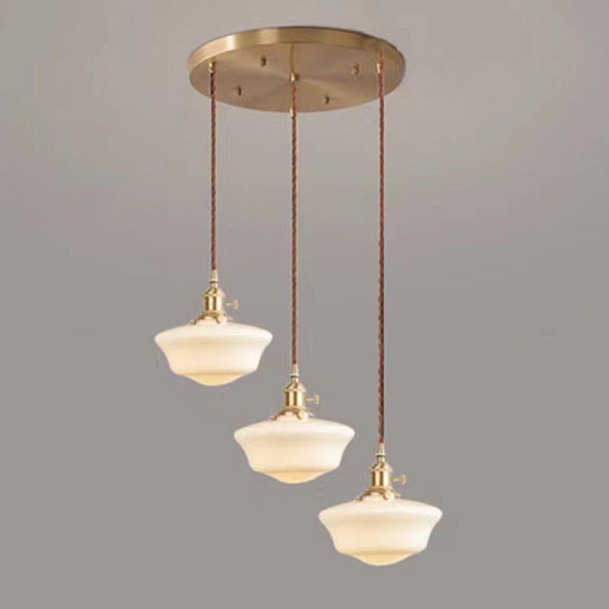 Vintage Brass Schoolhouse Flared Ceramic Pendant Light Image - 3